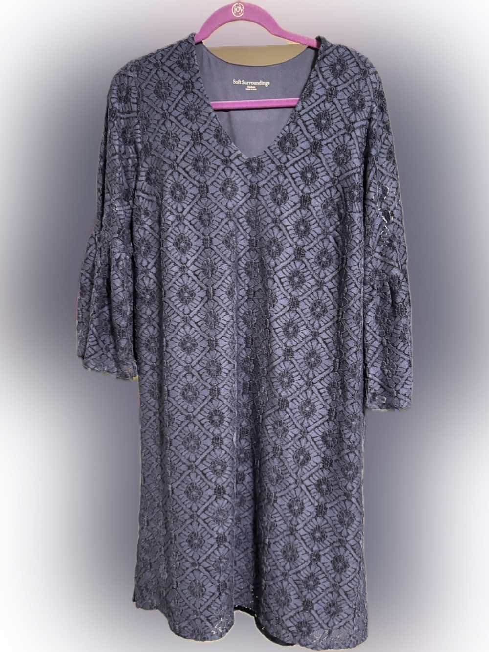 Soft Surroundings Navy Lace Bell Sleeve Dress | Medium